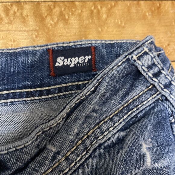 Silver Boyfriend Jeans Size 29/25 Distressed Medium Wash Super Stretch Mid Rise - Picture 7 of 16